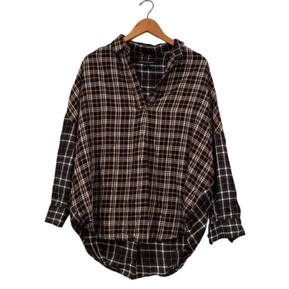 French Connection Size M Penita Popover Multi Checkered Plaid Baggy 90's Grunge - Picture 2 of 7